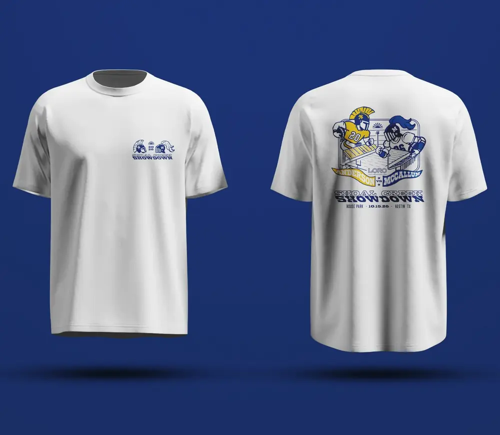 2026 Shoal Creek Showdown t-shirt in white, front and back